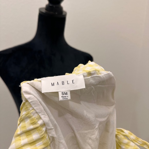 Mable Mellow Yellow Tiered Gingham Maxi Dress Scalloped Cottage Feminine Small - Picture 5 of 6